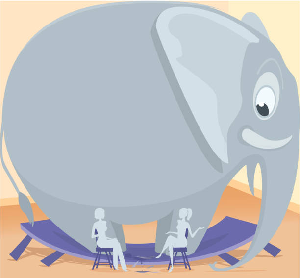 Elephant in the room vector art illustration