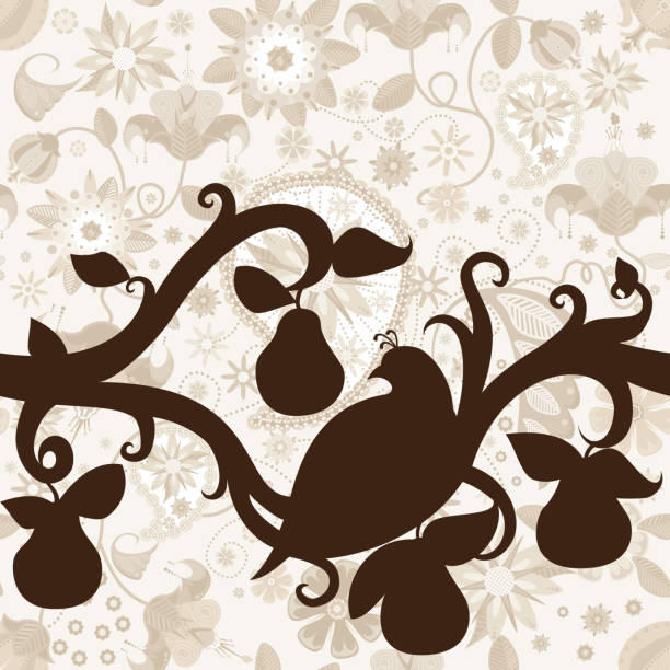 partridge in der pear tree silhouette nahtlose muster - first day of christmas stock-grafiken, -clipart, -cartoons und -symbole