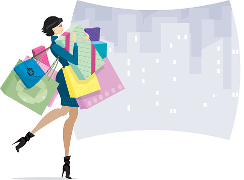 Female Shopper in town or Shopaholic