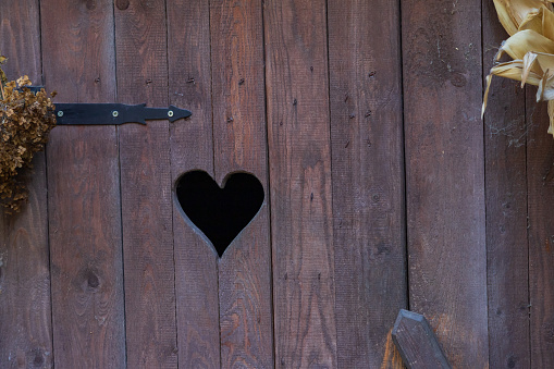 heart shape on a wooden door, WC sign