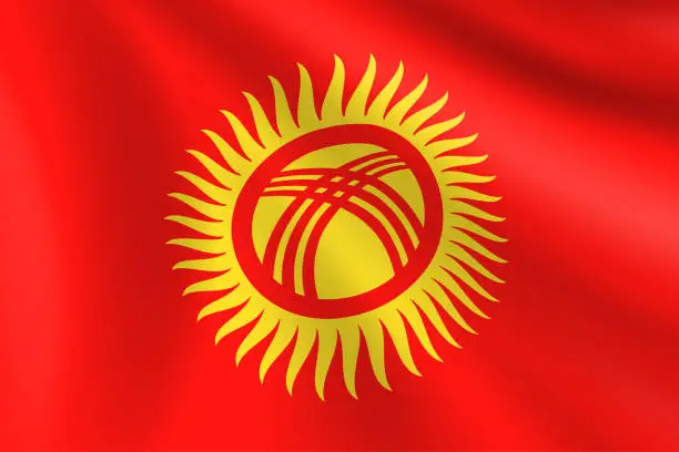 Vector illustration of Flag of Kyrgyzstan. Kyrgyz Flag. Vector Flag Background. Stock Illustration