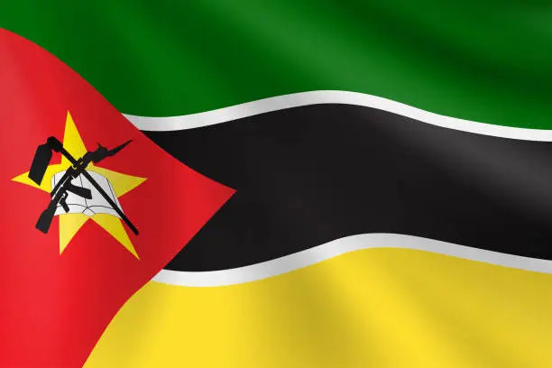 Vector illustration of Flag of Mozambique. Mozambican Flag. Vector Flag Background. Stock Illustration