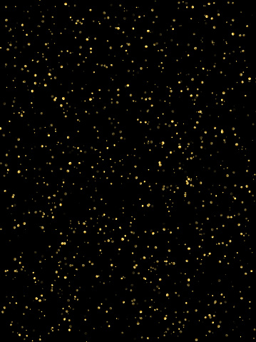 Festive horizontal vector background with gold glitter and confetti for Christmas celebration. Black background with glowing golden particles.