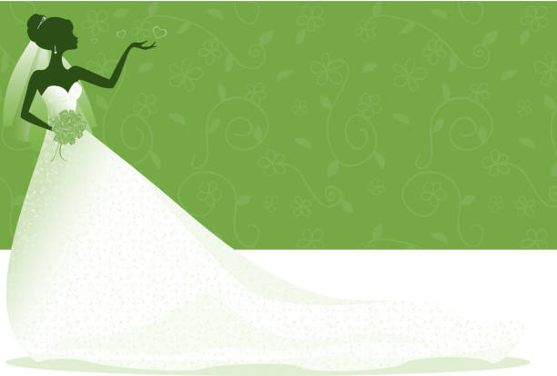 Bride Silhouette in Green vector art illustration