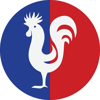national emblems of France Concept, Coq Gaulois decorated French flag during the Revolution Vector Icon Design, Bastille Day Symbol, National day of France Sign, French Revolution Stock illustration