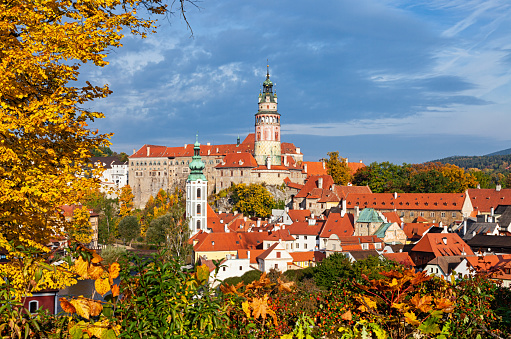 Autumn view of old town Cesky Krumlov, South Bohemia, Czech Republic