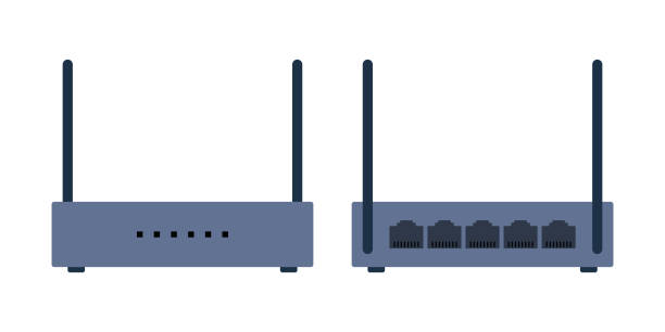 ネットワークルーターのベクターイラスト。lanポート スキーム、構造、計画、ポスター用のローカルエリアコネクタ - wireless technology router computer network wap点のイラスト素材／クリップアート素材／マンガ素材／アイコン素材