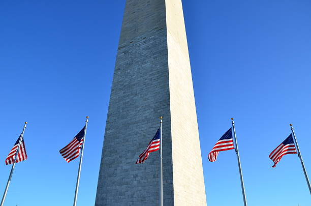 istock Washington Monument with United States flags 157233070