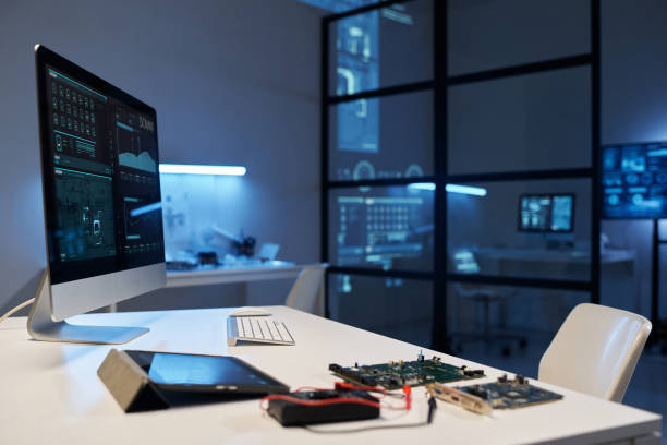 istock Computer monitor on workplace of engineer 1572365529