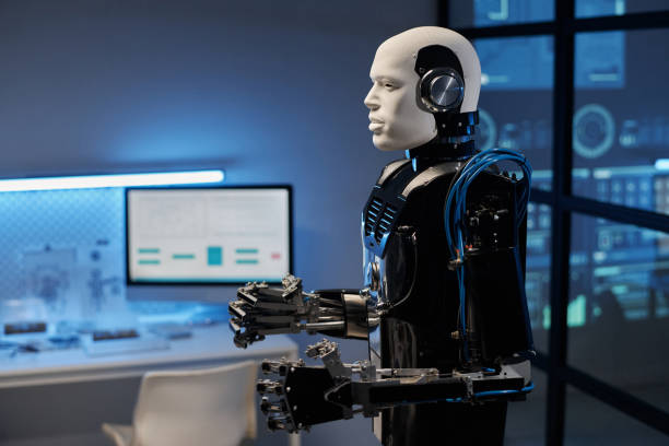 istock Engineering of robot cyborg in the laboratory 1572366084