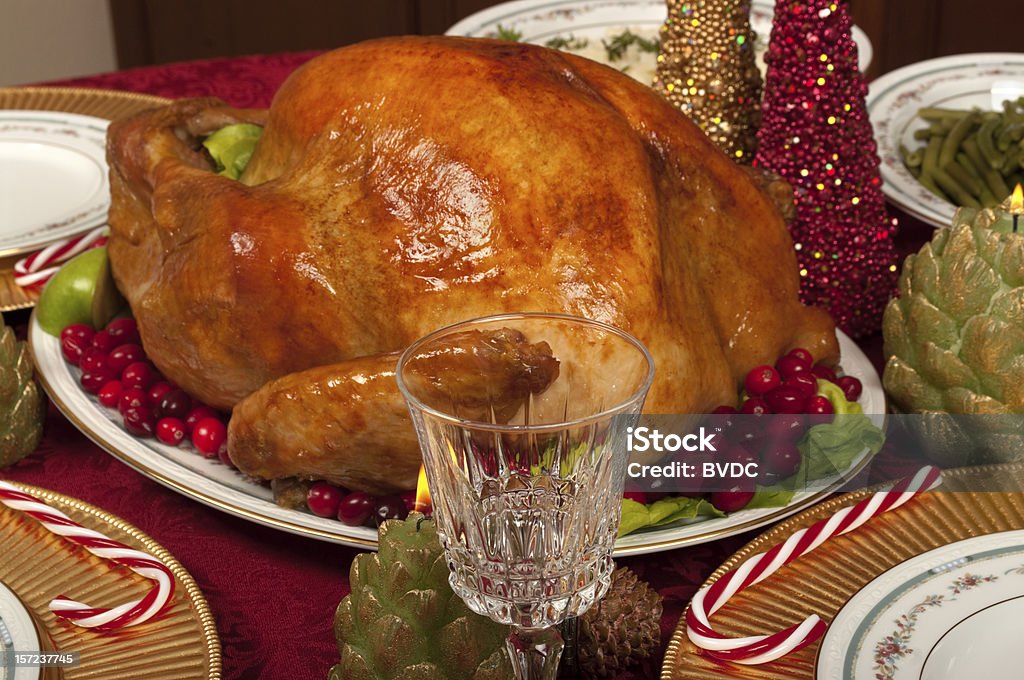 Christmas Christmas dinner with delicious turkey Candle Stock Photo