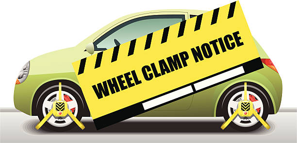 samochód blokada na koła powiadomienia - trapped wheel clamp car land vehicle stock illustrations