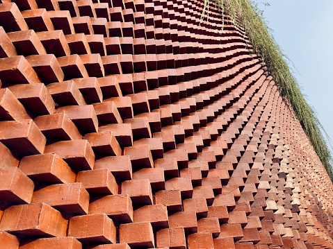 Modern Architecture Brick Wall Pattern. 3D seamless pattern of Brick wall exterior