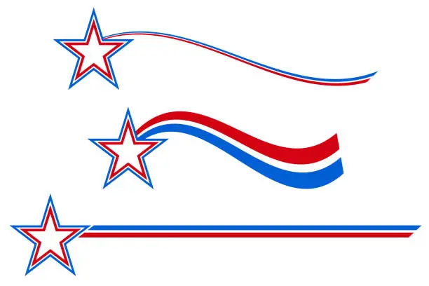 Vector illustration of Red, white, and blue stars with striped ribbon - Vector Illustration