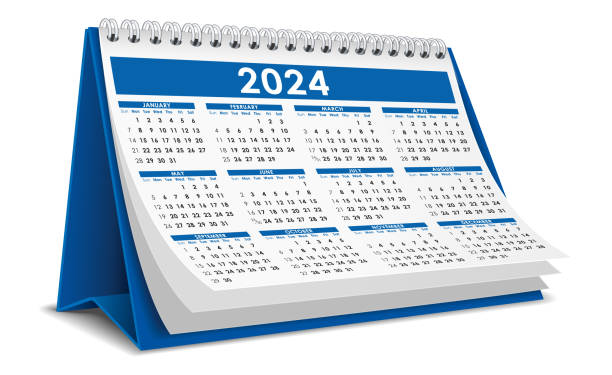ilustraciones, imágenes clip art, dibujos animados e iconos de stock de vector de ilustración del calendario 2024 - almanaque