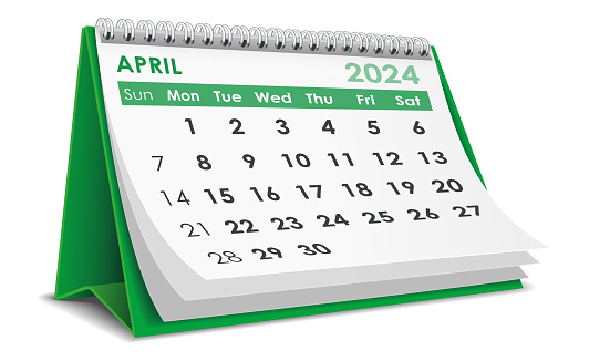 Illustration vector of April 2024 Calendar isolated in white background, made in Adobe illustrator