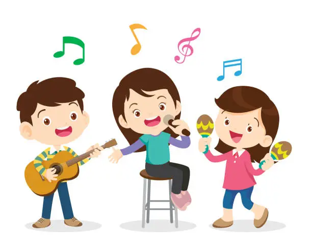 Vector illustration of Music kids.Play music concept of music school