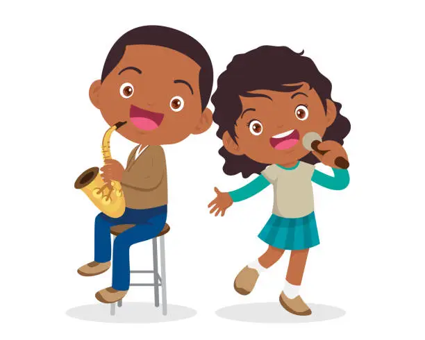 Vector illustration of Music kids.Play music concept of music school