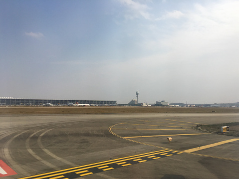 Shanghai Pudong airport runway, China