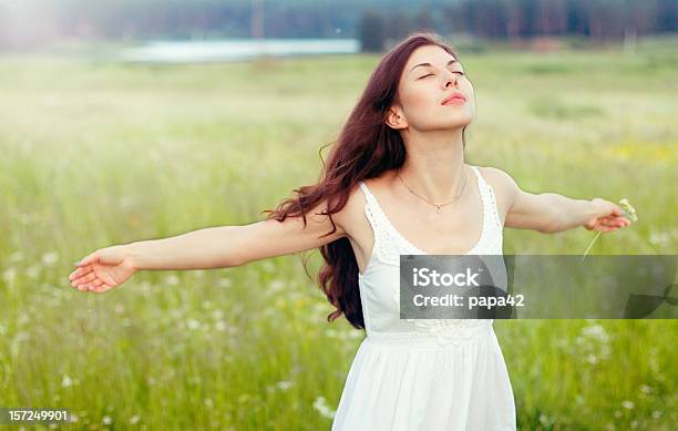 Beautiful Girl In Field Stock Photo - Download Image Now - Adult, Agricultural Field, Beautiful People