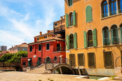 Entrance of an old baroque Palace in Dorsoduro Quarter, Venice, Italy