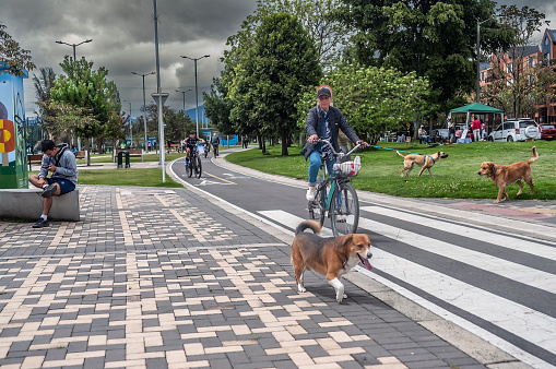 Bogotá Colombia \nJulio /23 / del  2023\nBicycle route through Bogota Colombia - Cyclists - park