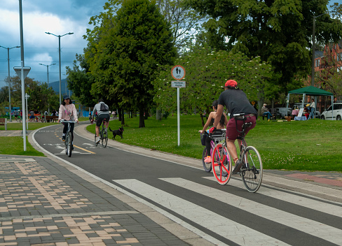 Bogotá Colombia \nJulio /23 / del  2023\nBicycle route through Bogota Colombia - Cyclists - park