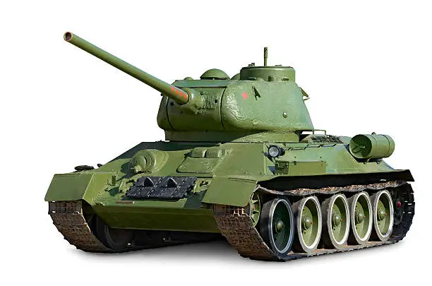 T-34 Soviet medium tank during World War II isolated on white background