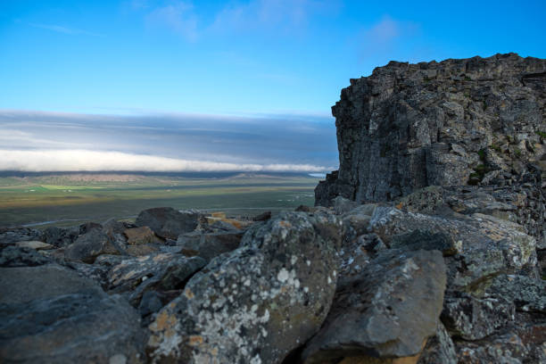 Blick von der alten Festung / Burg Borgarvirki auf die umliegende Landschaft – Foto