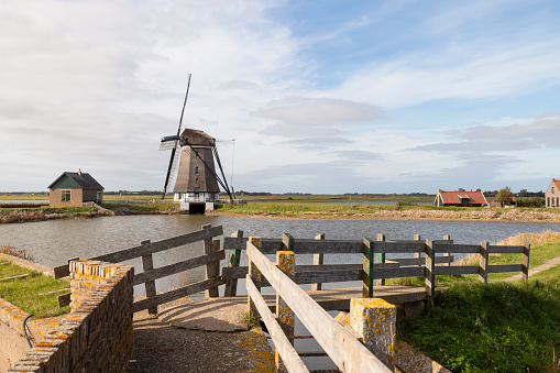 Polder mill Het Noorden, north of the small village of Oosterend on the Wadden Island of Texel in the province of North Holland; Netherlands.