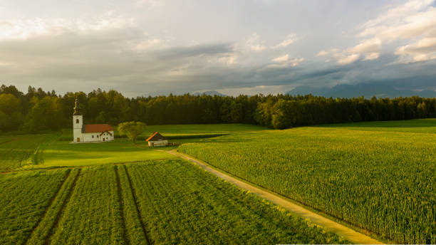istock Country church in field 1572575701
