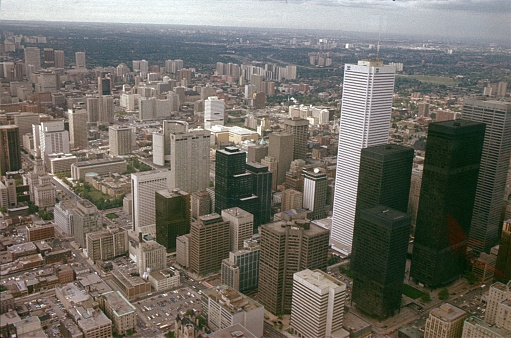 Toronto, Ontario, Canada, 1980. The city of Toronto as seen from an airplane.