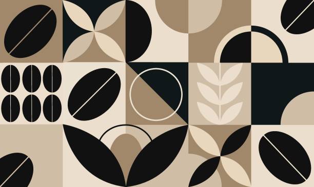 : 기하학적인 커피 패턴 디자인. - design element circle computer graphic coffee stock illustrations