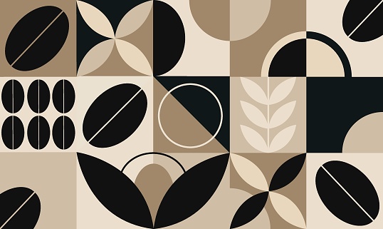 Geometric coffee pattern design. Vector pattern for the design of a mug, banner, poster. Design elements.