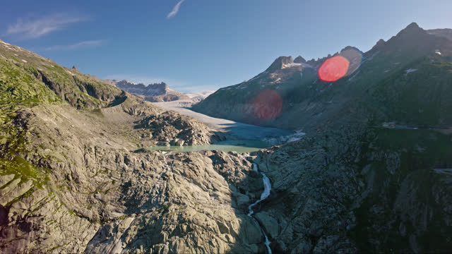 Backwards Drone Shot of Rhône Glacier