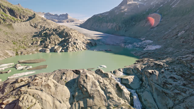 Upward Tilting Drone Shot Revealing Rhône Glacier