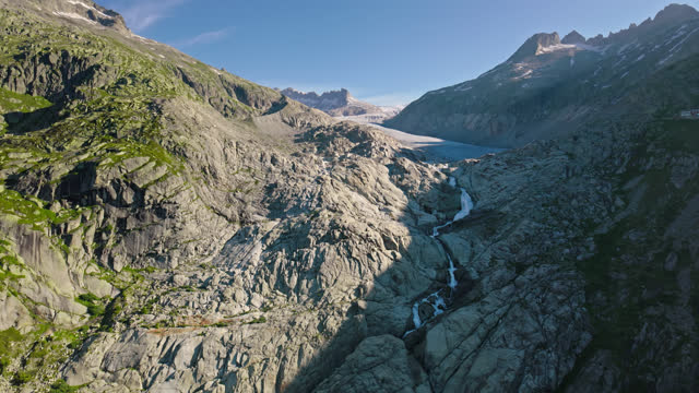 Upward Tilting Drone Shot of Rhône Glacier