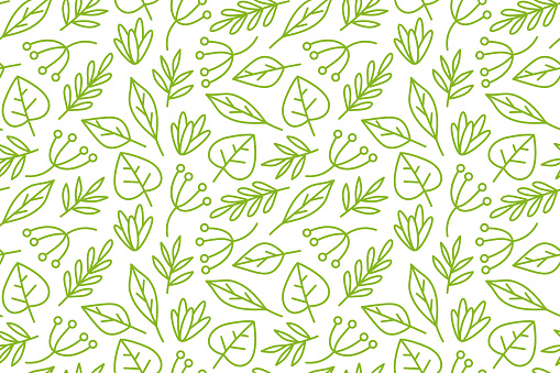 green nature, floral seamless pattern with leaves and twigs - vector illustration