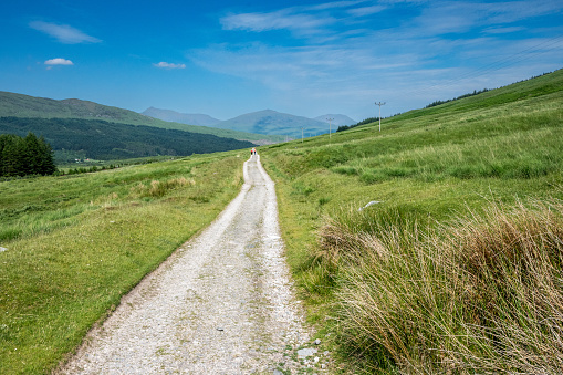 Hiking trail and mountain landscape with beautiful scenery in Aberdeenshire, Scotland, UK