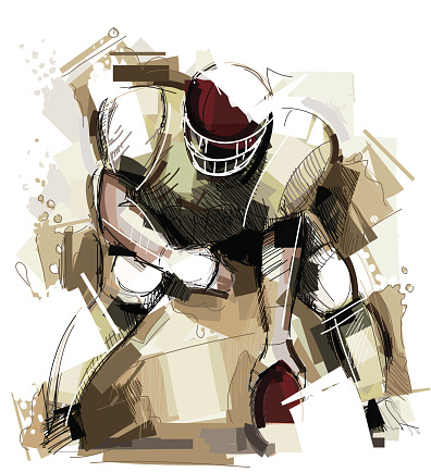 image shows a american football player with different sketchy colors; vectorimage,drawing with graphic tablet; with big jpeg (350dpi); without opening paths; only one layer; no gradients; better for white backgrounds