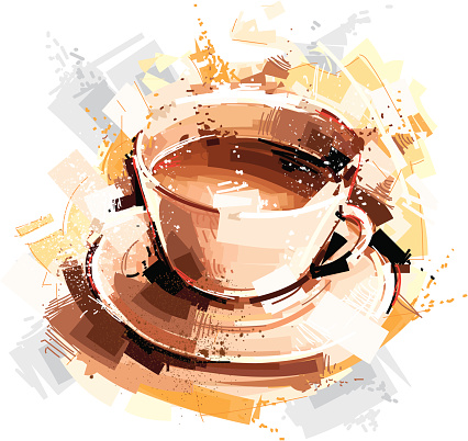 Image shows a  coffee cup in sketchy art; vectorimage with only one layer, without opening shapes and gradients; big jpeg (350DPI); digital drawing with free wild style; fantasy drawing; better for white backgrounds
