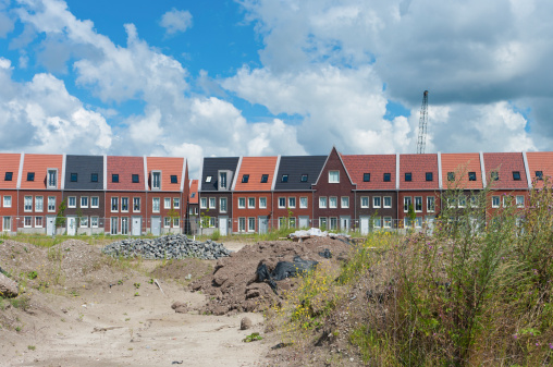 Newly build modern houses in Almere, Netherlands. It is the youngest and fastest growing city in the country, founded around 1975.