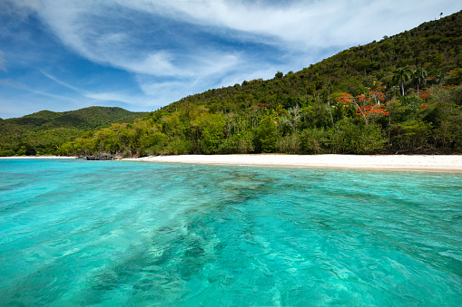Little Cinnamon Bay and Cinnamon Bay viewed from the water, St. John, United States Virgin Islands