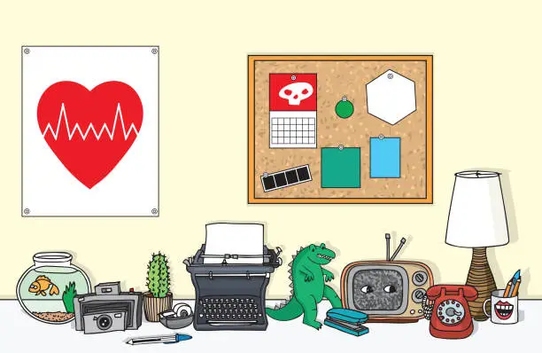 Vector illustration of Illustration of Kitschy Retro Items on a Desktop