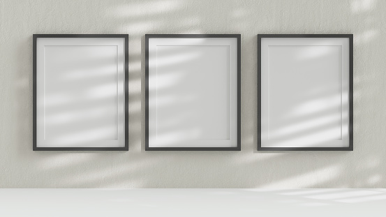 3D rendering mockup template with blank frames. Gobo light shadow.
