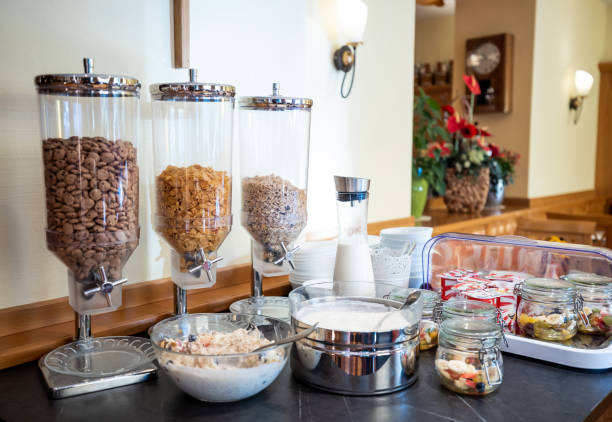 Healthy and Delicious breakfast Cereal, Muesli, and Yogurt on a Table