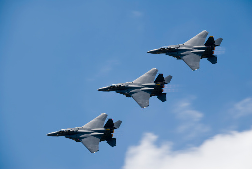 – August 16, 2013: Flyby of Hungarian Air Force Saab Gripen fighter jet from Hungary.