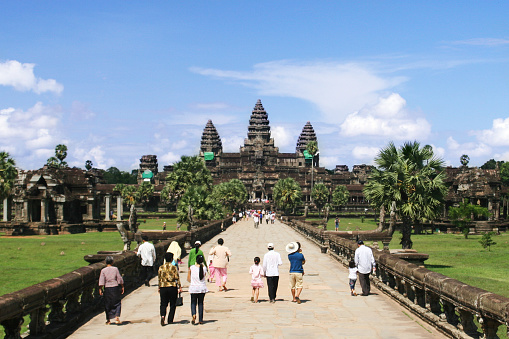 Side view of Angkor Wat temple in Cambodia