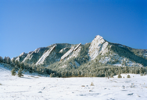 Bansko, Bulgaria travel winter landscape panorama of snow Pirin mountain peaks and river Glazne