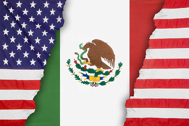 istock Mexican flag dividing an American One 157278357